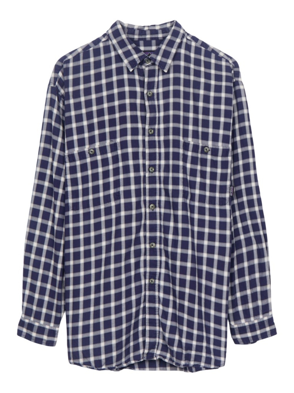 Patagonia Navy and White Check Long Sleeve Button-Down Shirt